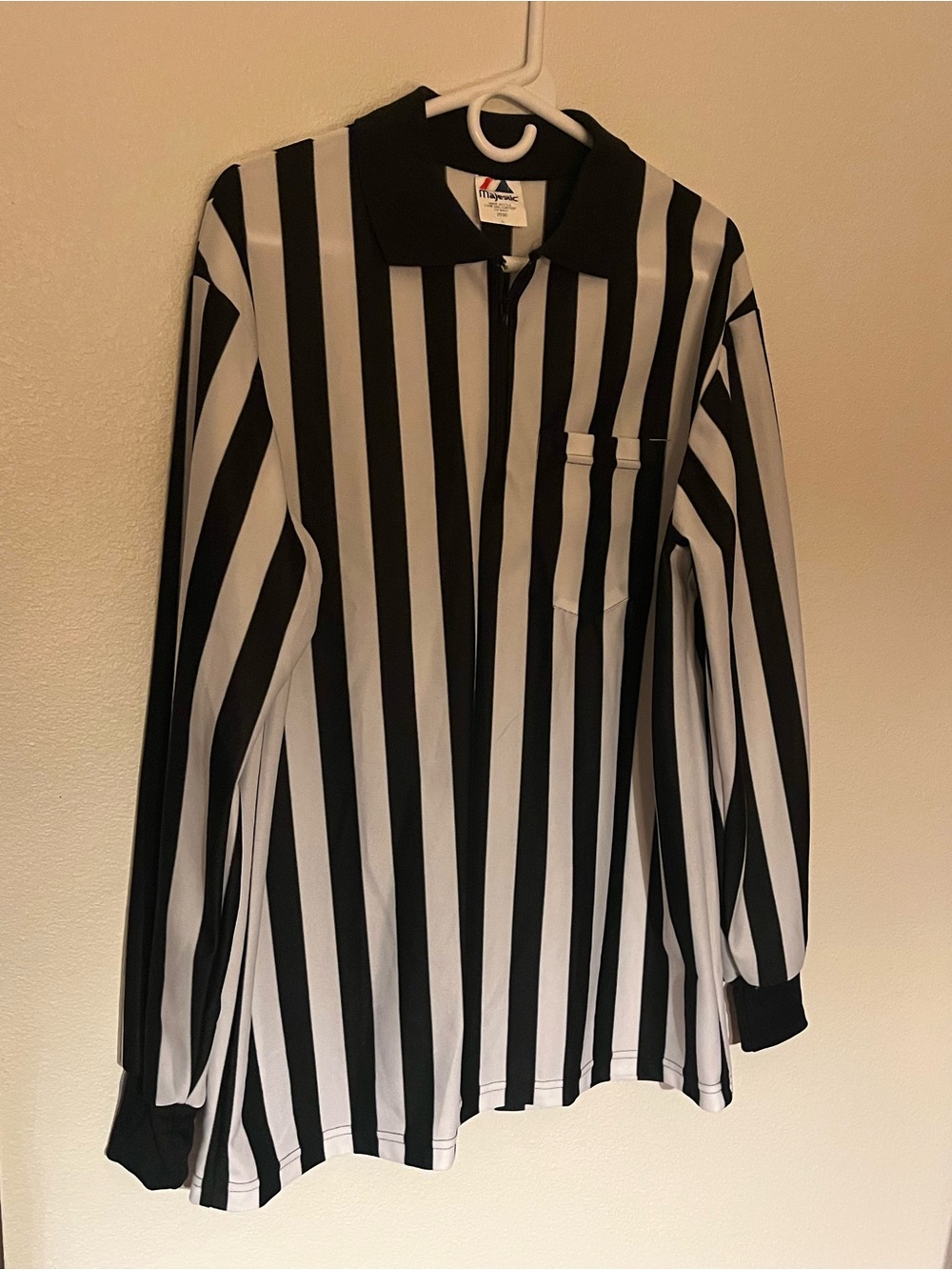 Majestic Black and White Vertical Stripe Referee Shirt